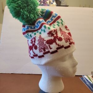 Festive Knit Beanie with Green Pom